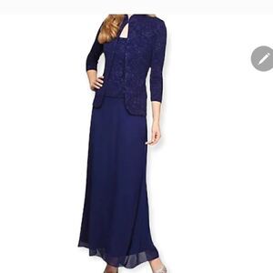 Alex Evenings Sleevless Navy Dress With Matching Jacket Size 10 NWT